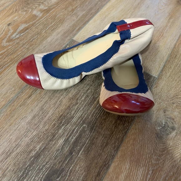 J. Crew Shoes - J. Crew cream flats with red and blue accents & elastic size 5.5